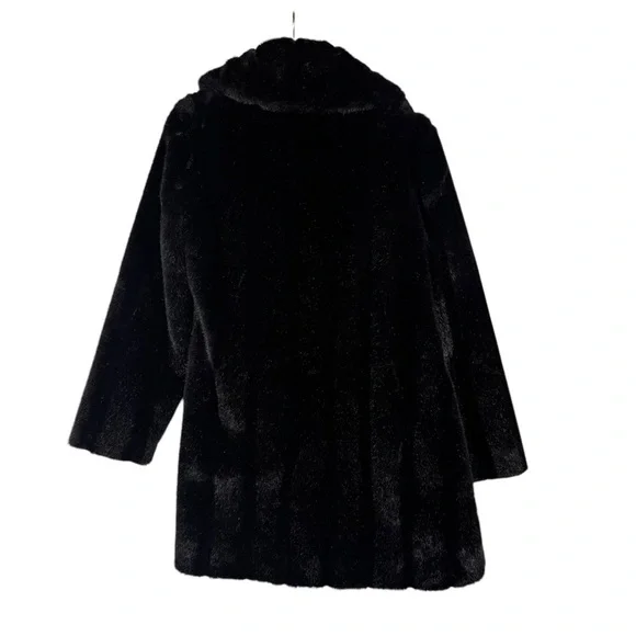 East Fifth Woman’s Faux Fur Coat Size Medium Black Collared - Picture 5 of 9